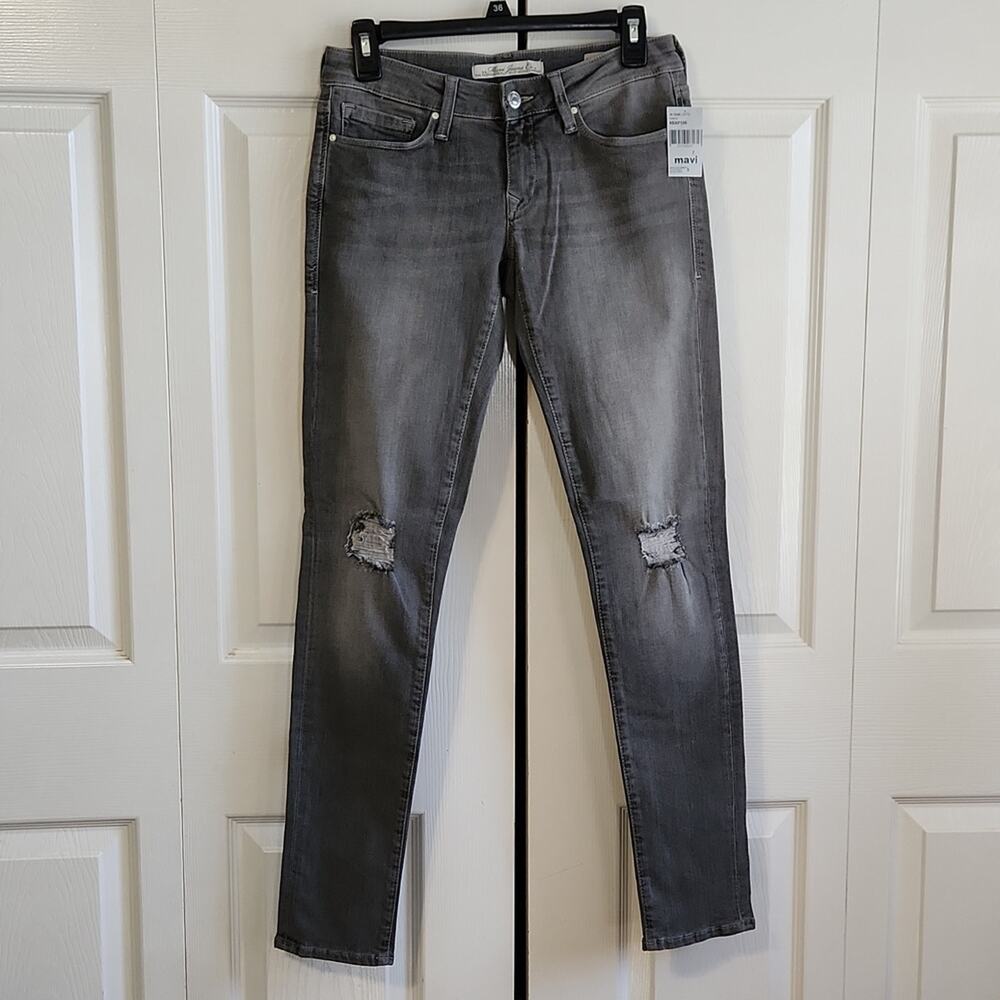 Mavi Womens Gray Distressed Serena Low-rise Skinny Jeans Size 27 Zip Button Soft